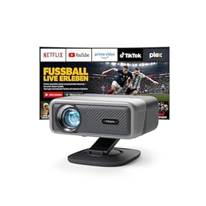 Smart Beamer 4K【Netflix-Fähig & Dolby Audio】VISSPL 4000 ANSI Video Projektor,Autofokus&Trapezk... Full HD WiFi6 Bluetooth Heimkino/Outdoor Beamer mit 360°-Halter für Handy【Upgrade Version 】