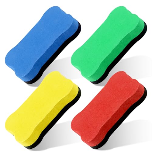 4 Stück Whiteboard Schwamm, Magnetische Whiteboardlöscher, Handwaschbare Mikrofaser Whiteboard Radierer für Flipchart, Memoboard, Magnettafel, Schreibtafel, Whiteboard und Tafeln