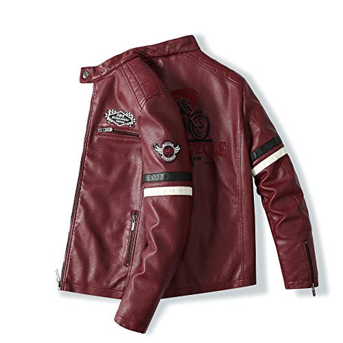 Image of Men's Casual Stand Collar PU Faux Leather Zip-Up Motorcycle Bomber Jacket