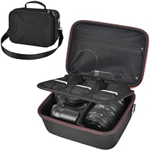 Comecase Hard Camera Case for Canon EOS Rebel T7 T6 T100, R50 R100 R10 R5 R6 R8 Mark II, for Sony Alpha ZV-E10 A6400 DSLR SLR Camera, Mirrorless Camera Bag with 6 Battery Slots & Shoulder Strap, Black