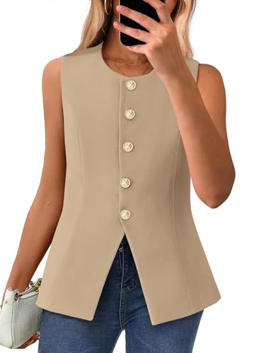 BTFBM Summer Sleeveless Blazer Vest For Women Dressy Button Down
