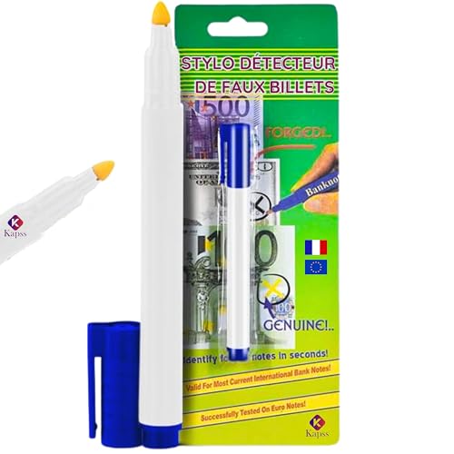 Stylo Faux Billet | Détecteur de faux billets en 2 Secondes | Vérificateur de faux-billets | Testeur espèce véritable | Contrôle de monnaies factices |...