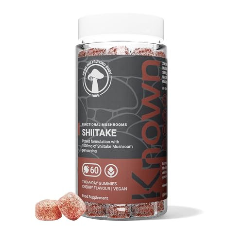 Known Tasty Shiitake Gummies - 1000mg Shiitake Mushroom, Zinc - Hair, Skin & Nails - Natural Cherry Flavour - 60 Vegan Gummies, 1 Month Supply
