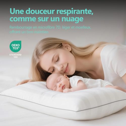 Oreillers 60x60 Lot de 2 Ergonomiques OEKO-TEX Lullabeau