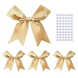 Elegant Gift Wrap Bows, 50PCS 3.3 Inch Mini Satin Ribbon Bows for Crafts Treat Bags Cake Baking Christmas Party Decors Wedding Birthday Baby Shower Valentines (Golden)