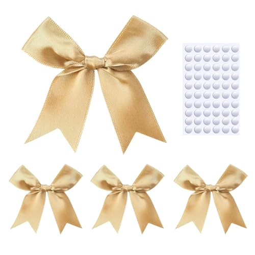 Elegant Gift Wrap Bows, 50PCS 3.3 Inch Mini Satin Ribbon Bows for Crafts Treat Bags Cake Baking Christmas Party Decors Wedding Birthday Baby Shower Valentines (Golden)