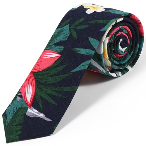 Image of Parquet Mens Floral Tie | Cotton Printed Skinny Necktie for Wedding | Spring & Summer