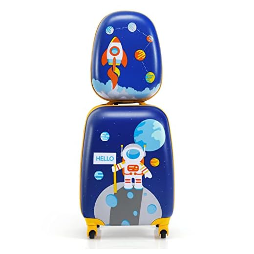 COSTWAY Set 2 Maletas para Niños, Mochila 24 cm y Maleta 27/32 cm con Ruedas, Set Maleta Rígida y Mochila con Mango Retráctil, Maleta con Ruedas de Viaje para Niños (27 cm)