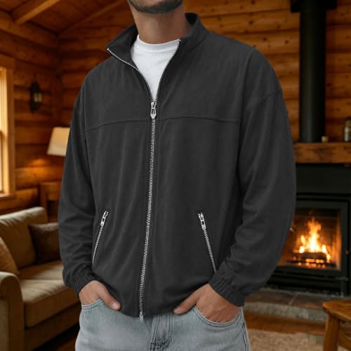 fartey Mens Jacket Lightweight Fleece Full Zip Sweatshirt Stand Collar Coat - image 2