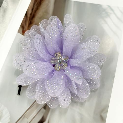 Image of Rhinestones Flower Fabric Big Brooches Lapel Pins for Women Elegant Organza Floral Brooch Pin for Dresses Suit Wedding Banquet Clothes Accessories Fashion Jewelry 130mm