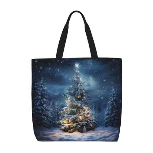 Christmas Tree Snow Print Tote Bag Large Women Casual Shoulder Bag Handbag For Outdoors Holiday Weekender Travel Gifts