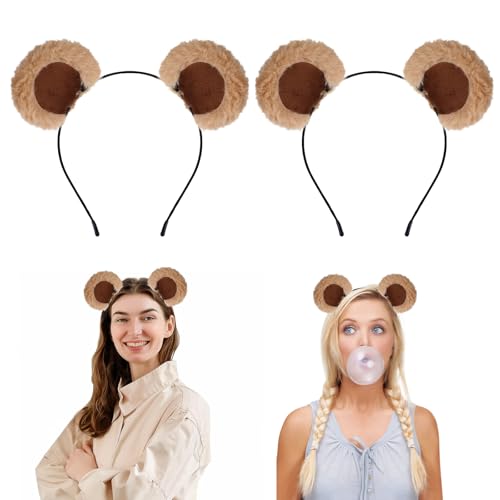 Tyqour Brown Bear Ears Cute Bear Costume Adult for Halloween Festival Cosplay Party Chipmunk Ears Bear Headband Movable Bear Ears Headband for Washing Face Women