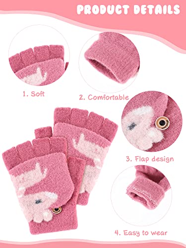 3 Pair Convertible Mittens Kids Knitted Warm Fingerless Gloves Toddler Cartoon Gloves with Mitten Cover for Boy Girl4