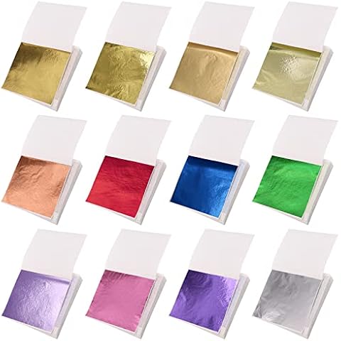 Imitation Gold Leaf Sheets 600 Pieces 8.5cm*8cm Arts and Crafts Art Project Furniture Painting Wall DIY(12 Colors) Cover
