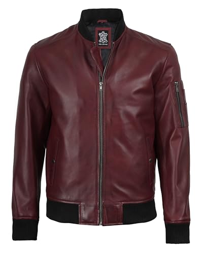 Image of Decrum Bomber Leather Jacket Men - Real Lambskin Casual Leather Jackets for Men with Zip Closure