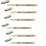 6 Sakura Pigma Micron Pens Tip Size 005 (0.20mm Line Width: 8 Ink Colors to Choose From: Drawing, Sketching, Writing -Orange Ink