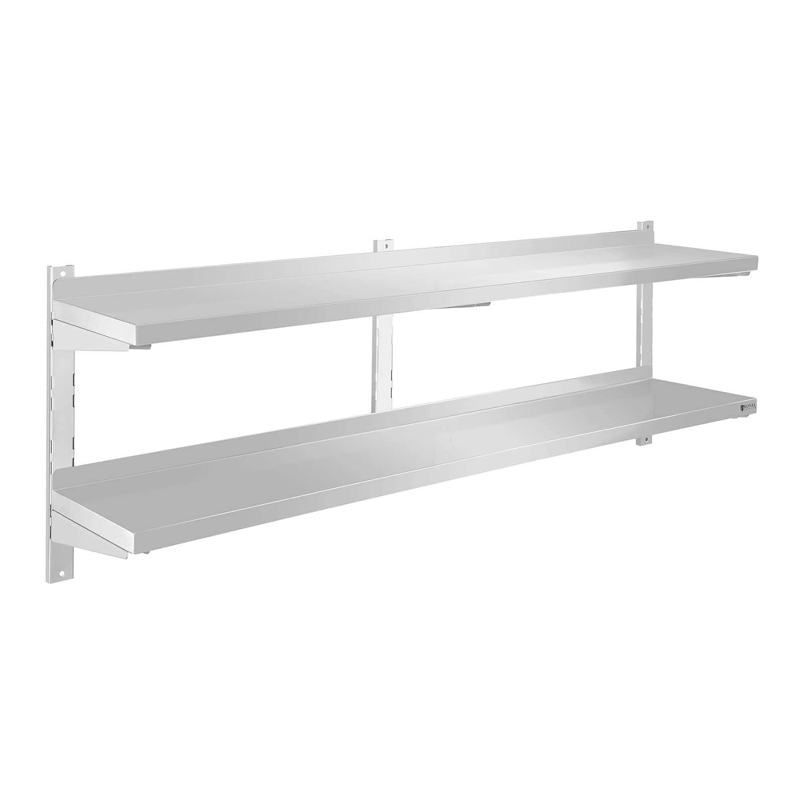 Royal Catering Étagère Murale Rangement Cuisine 2 plateaux RCWR-160.2 (160 cm de long, éléments pour montage mural, design moderne, inox)