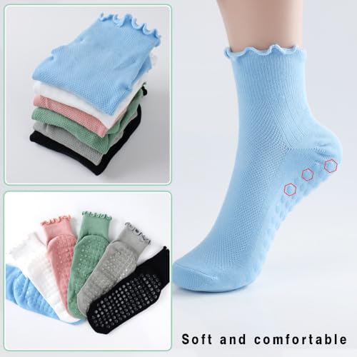 6-Pack Mesh Pilates Socks: Cute Woman Grip Socks for Yoga Girls Aged 18-28 - Breathable Ruffle for Barre & Gym2