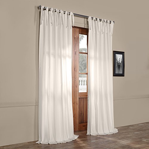 Image of HPD Half Price Drapes Solid Tie Top Cotton Curtains 108 Inches Long (1 Panel) Luxury Light Filtering Curtains for Living Room, Modern Semi Sheer Curtain for Bedroom, 50W X 108L, Fresh Popcorn