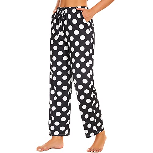 Iniber Comfy Pajama Pants For Women, Stretch Drawstring Lounge Pants With Pockets, Soft Casual Loose Yoga Pants Wide Leg Pjs Bottoms, Polka Dot, Xx-Large #TOP4
