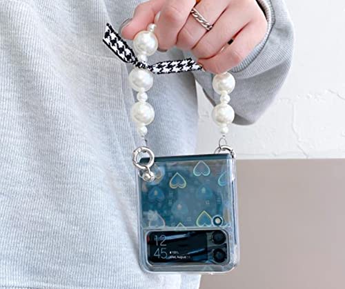 For Samsung Galaxy Z Flip 3 5G Case For Women Girls With Bead Strap,Cute Laser Holorgraphic Love Heart Design Luxury Bling Glitter Clear Tpu Bumper Shockproof Phone Case For Samsung Galaxy Z Flip 3 #TOP2