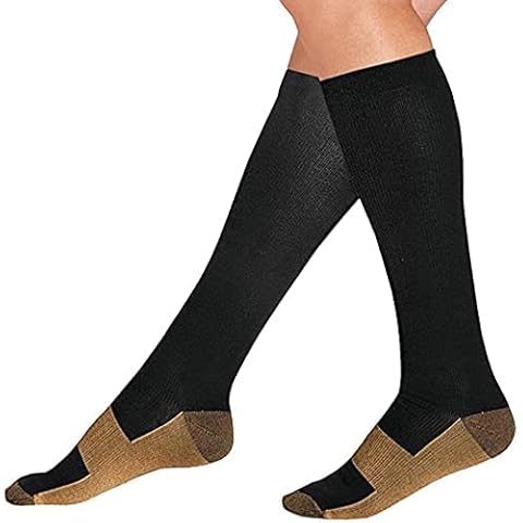 2 Pairs Copper Infused Anti-Fatigue Compression Unisex Flight Travel Socks Anti Swelling DVT Support *UK Stock* (Small/Medium) Cover