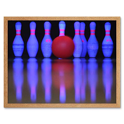 Sport Ten Pin Bowling Neon Skittles Ball Wall Art Print Mur Encadré Décor 30 x 41 cm