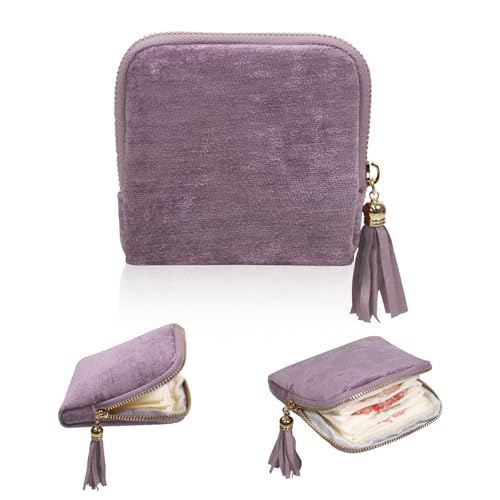 Stratalife Travel Jewelry Case - Portable Jewelry Organizer for Traveling Small Pouches for Bracelets Necklace Bangles Healing Crystal, Ring Storage with Zipper Gift for Women, Purple Tassel