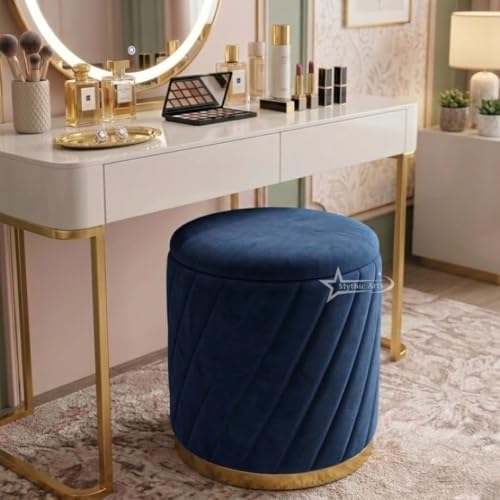 Image of Mythic ArtsRound Upholstered Sitting Stool & Footrest Velvet Storage Ottoman Pouffe16 X 16X 19 inch | Versatile Puffy for Living Room, Bedroom, and Office ? Chic Home Furnishings & Dcor Blue