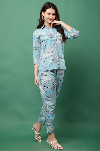 Image of JUSTHER Women's Co-ord Set | Shirt Top & Bottom Pant | Stylish Matching Set | Comfortable Fit Wear | Trendy Look Styling | Easy Movement | Perfect for Casual