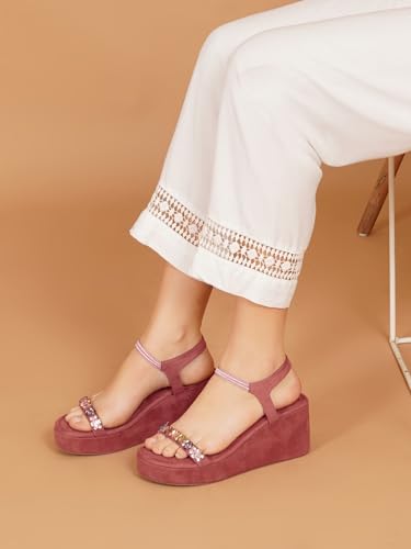 Image of TRYME Embellished Platform Sandals for Women | Soft Wedge Slippers for Wedding, Ethnic & Casual Styling