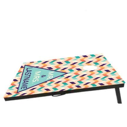 VictoryStore Custom Wedding Bag Toss Game - Custom Wedding Cornhole - Personalized Mr and Mrs Last Name Zig-Zag (Peach)