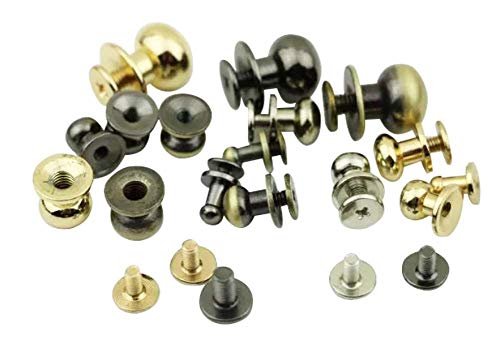 50Sets 7mm Solid Brass Round Buttons Leather Craft Belt Chicago Screws Nail Rivets Screw Back Spots Phillips Head Button Stud Screws for DIY Leather Craft Belt Purse Handbag(Gold) - Thumbnail 5