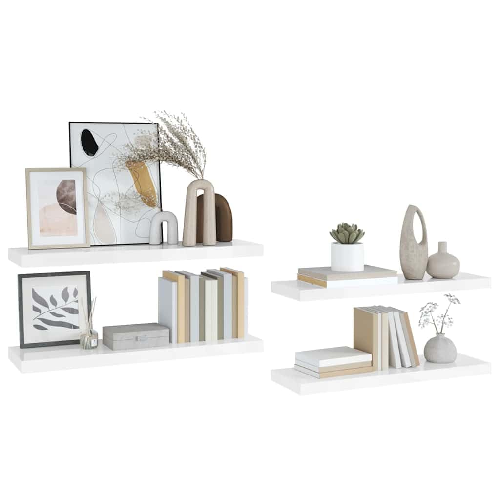 Genérico Estante Flotante de Pared 4 uds MDF Blanco Brillo 80x23,5x3,8cm,Mobiliario,Estanterías,Estantes y estanterías-323753