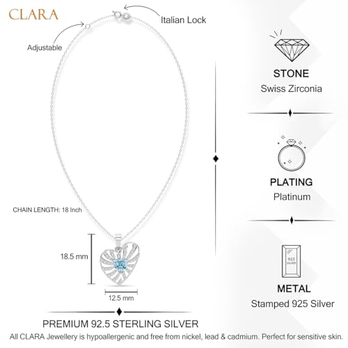 Image of Clara 925 Sterling Silver Blue Pendant Necklace with Chain | Platinum Plated |Minimal Daily Wear | Gift for Women & Girls