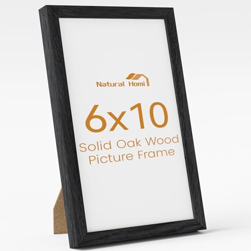 Image of 6x10 Picture Frame,Solid Oak Wood 6 inchx10 inch Photo Frame, Black Color Tempered Real Glass 6 by 10 Wooden Frames with No Mat,10x6 Picture Frames for Wall or Tabletop Display