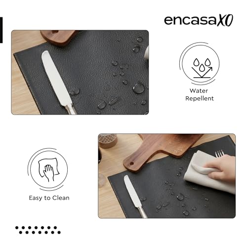 Image of Encasa XO Leather Dining Table Mats Set of 4 | Water Repellent & Heat Resistant Dining Table Mats | Washable & Easy to Clean Placemats for Kitchen Decor - 42x30 cm (Navy Blue)
