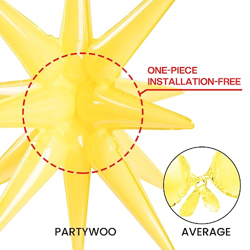 Image of PartyWoo Light Yellow Star Foil Balloons 6pcs Different Sizes Pack of 27 22 Inch Explosion Spike Mylar Balloons for Graduation Wedding Anniversary Bachelorette Engagement Birthday Party Decorations