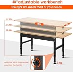 48" Adjustable Work Bench, Large 48 x 24Inch——2000 LBS Load Capacity Rubber Wood Top Workbench Table, Heavy-Duty Steel Hardwood Workstation for Garage Workshop Home Office, Easy Assembly