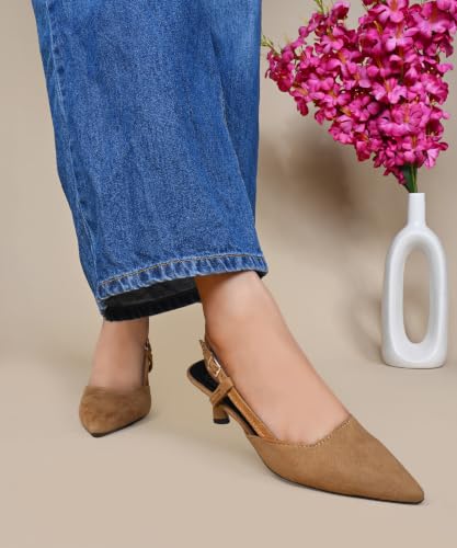 Image of JM LOOKS Elegant Pointed Toe Slingback Kitten Heels Fashionable Sandals for Modern Women