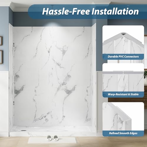 KPUY Shower Wall Panels 36\"W x 60\"D x 80\"H, 4-Piece Carrara Marble Waterproof Shower Surround Kit, Complete Shower Walls for Stall Remodel - Thumbnail 5
