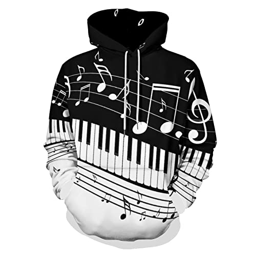 Sweat À Capuche Adulte Touches De Piano Notes De Musique Sweats À Capuche avec Poche pour Hommes Femmes Cover
