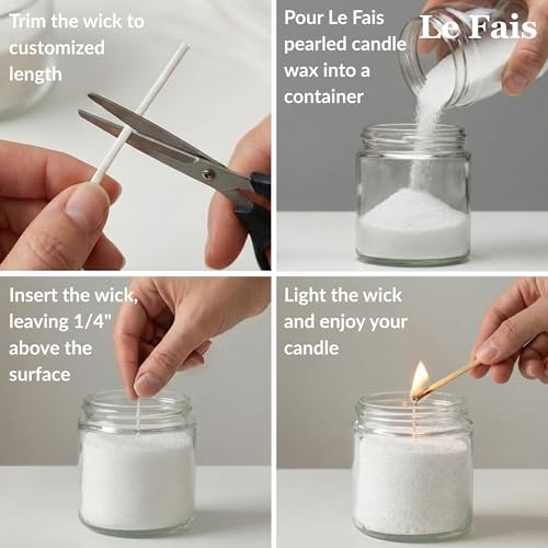 Le Fais 100-Pack 4.7 Inch Pearled Candle Cotton Wicks, White, No Metal No Lead, 100% Natural Cotton, for DIY Sand Candle Making, Extra Wax Wicks Refill for Pearled Candle Wax by LE FAIS - Image 4