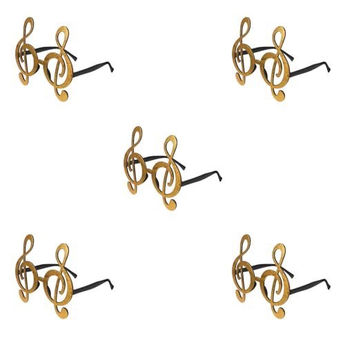 LOGOFUN 5PCS Music Note Eyeglasses Plastic Music Symbol Sunglasses Photo Props for Musician Carnival Bar Cosplay Party Supplies - Golden 5.4 * 4.9in