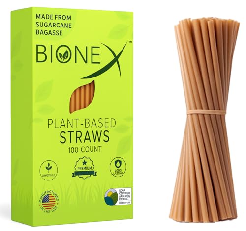 Bionex pitillos de bagazo de caña 8 pulgadas, paquete 2x100 miniatura 1