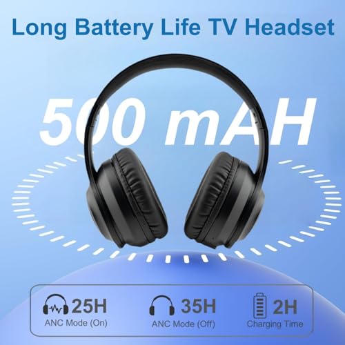 Auriculares TV ANC Inalámbricos para Personas Mayores - Cancelación Activa de Ruido, Plegables Bluetooth 5.3 Auriculares con Transmisor (Óptico/Coaxial/USB/RCA/AUX), Audio Hi-Fi, 35H Autonomía - imagen 7