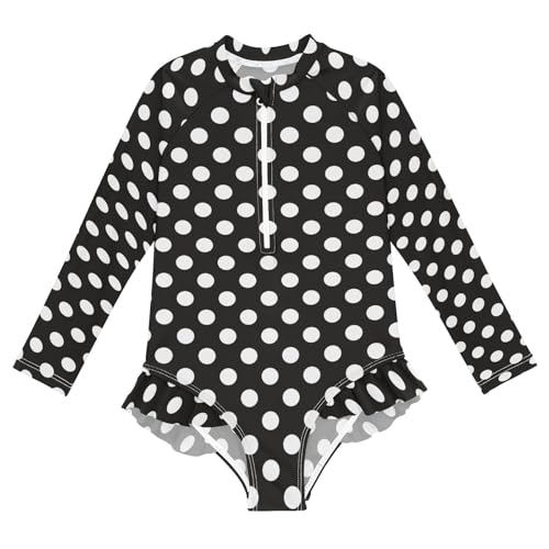 Image of CaTaKu Girls Rash Guard Swimsuit Long Sleeve One Piece Bathing Suit UPF 50+ Toddler Kids Zipper Ruffle Swimwear 3-12Y