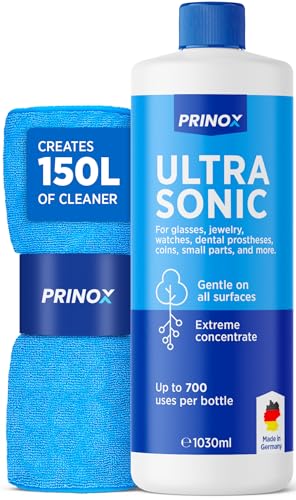 PRINOX Ultrasonic Cleaner Concentrate 1030ml Highly Efficient up to 700 uses Jewellery Cleaner Solution for Jewellery Glasses Dentures & Small Parts Compatible with All Ultrasonic Devices