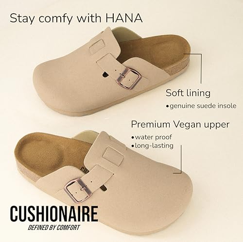 Image of CUSHIONAIRE Hana Womens Clogs | Comfortable Vegan Suede Clogs for Women | Slip On Potato Shoes with Cork Footbed & Arch Support | Memory Foam, Wide Widths Available