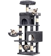 Heybly Kratzbaum, 145 cm Hoher Mehrstöckiger Kratzstamm-Kletterturm, Ausgestattet Mit 2 Großen Pl...